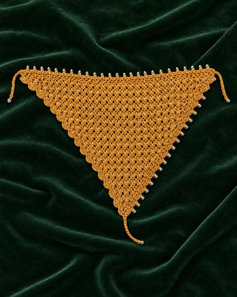 Beaded crochet bandana scarf — still life
