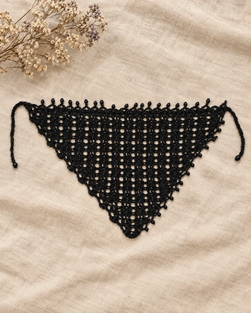 Beaded crochet bandana scarf — still life