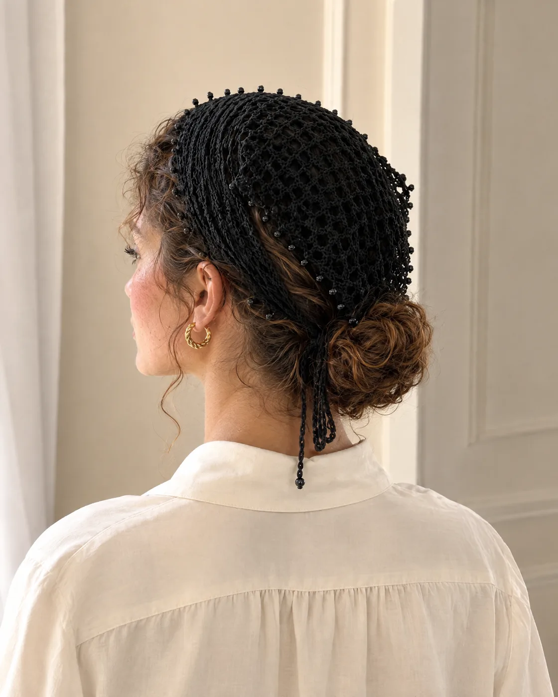 Foulard bandana au crochet perlé — porté