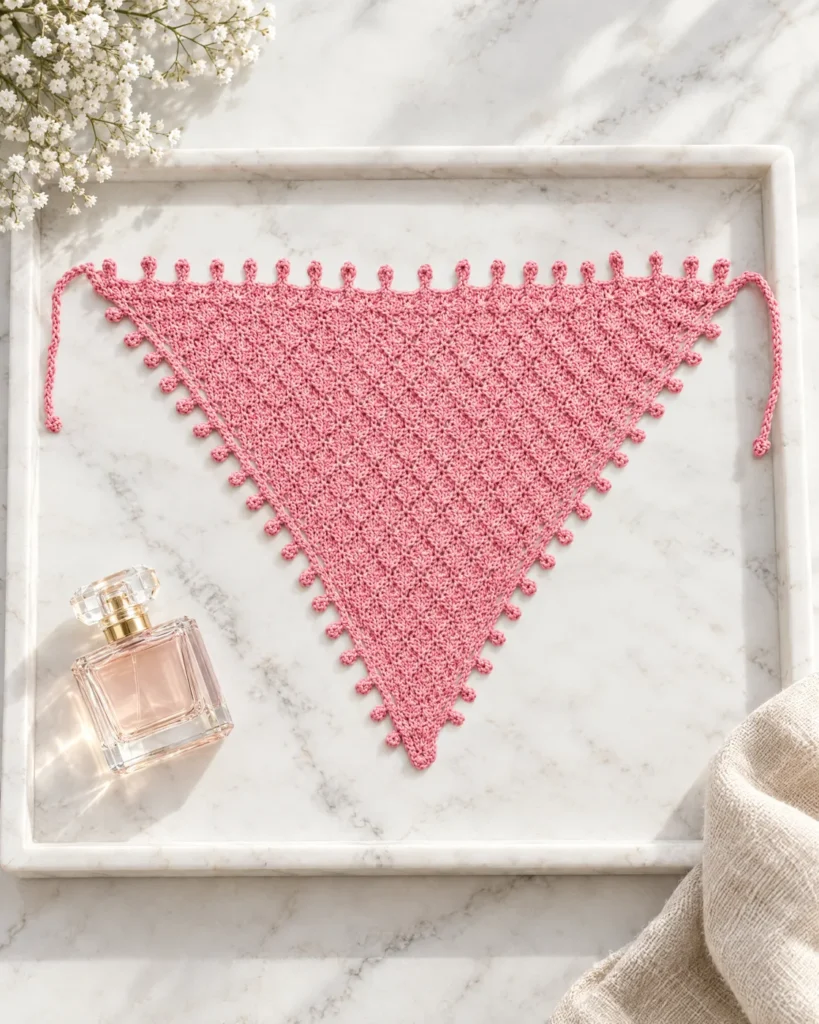 Beaded crochet bandana scarf — still life