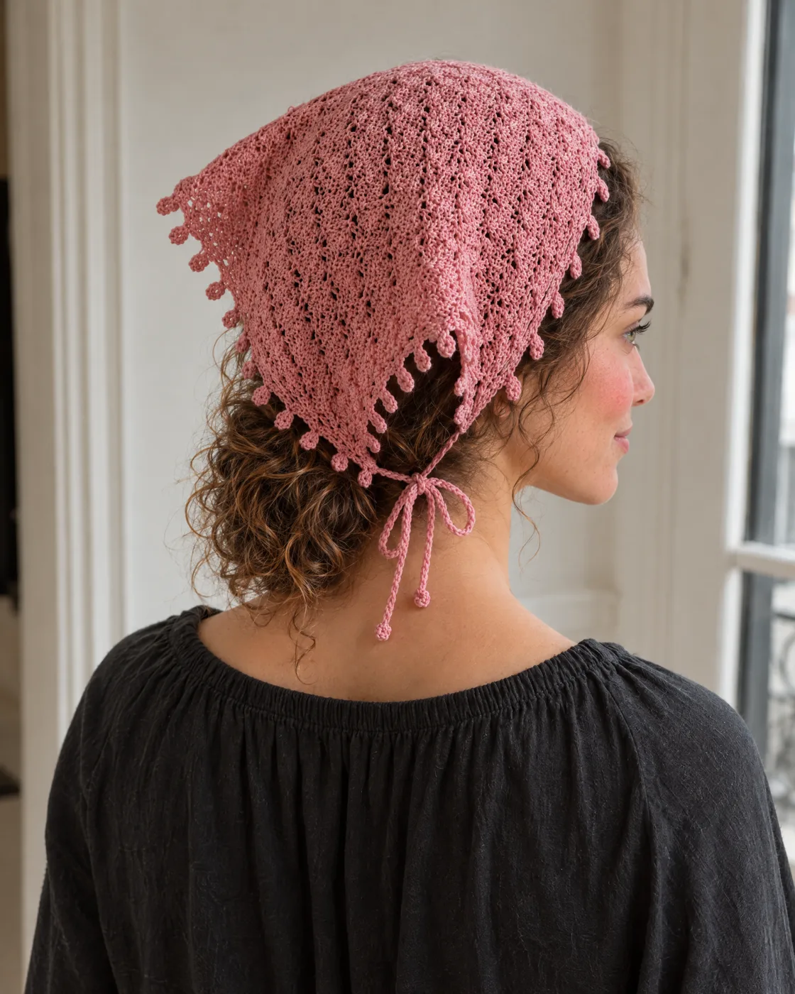 Foulard bandana au crochet perlé — porté