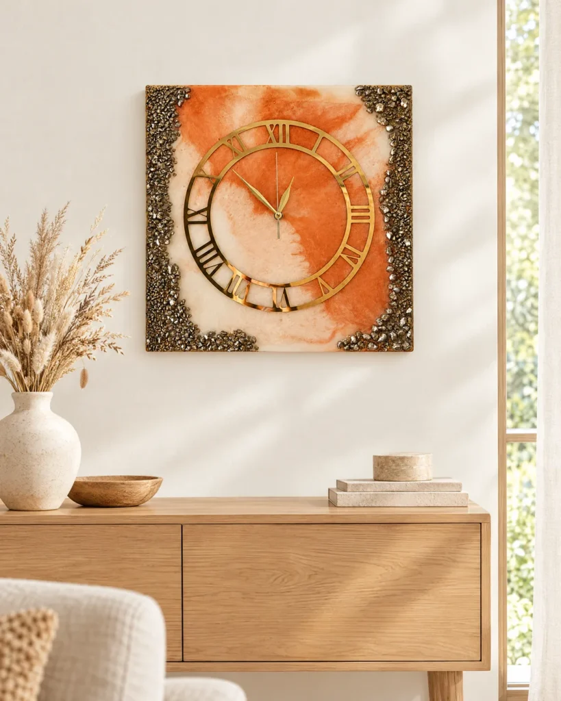 Square resin clock — styled