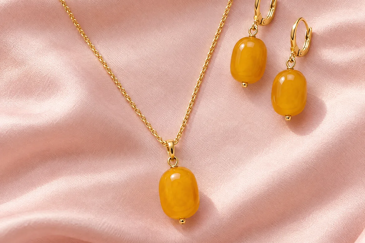 Parure perle couleur ambre — détail