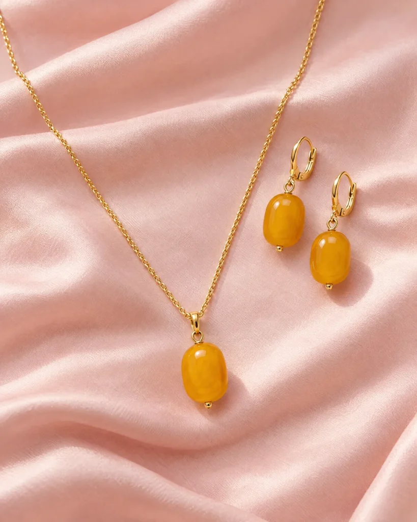 Amber-tone bead set — styled