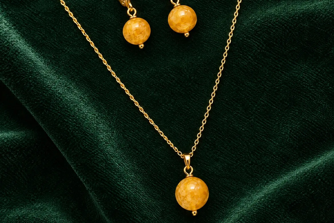 Parure perle couleur citrine — détail