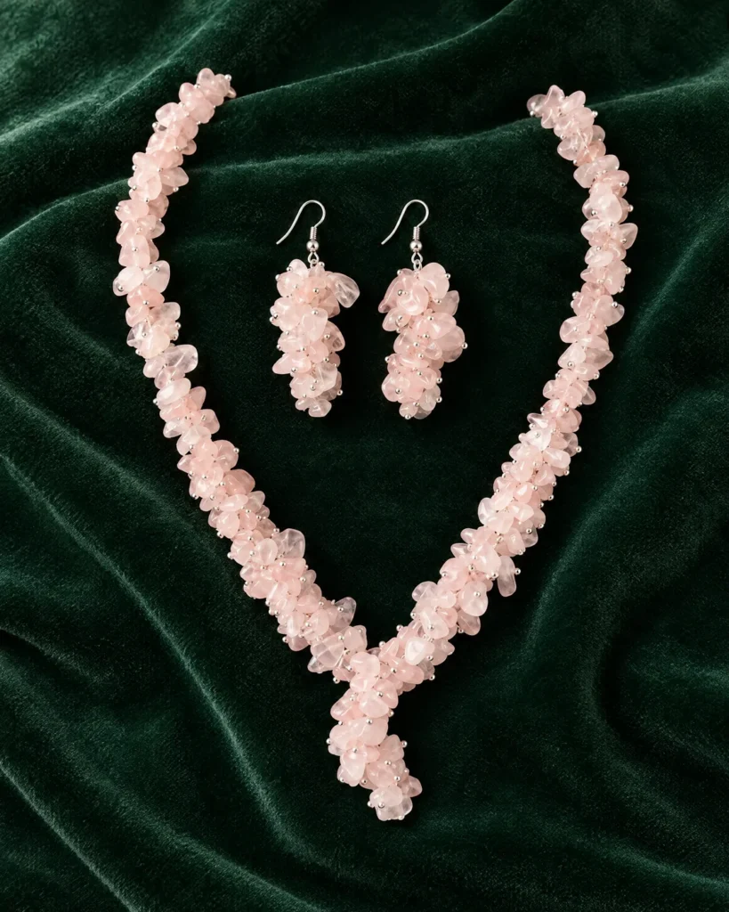 Rose quartz chip set — styled