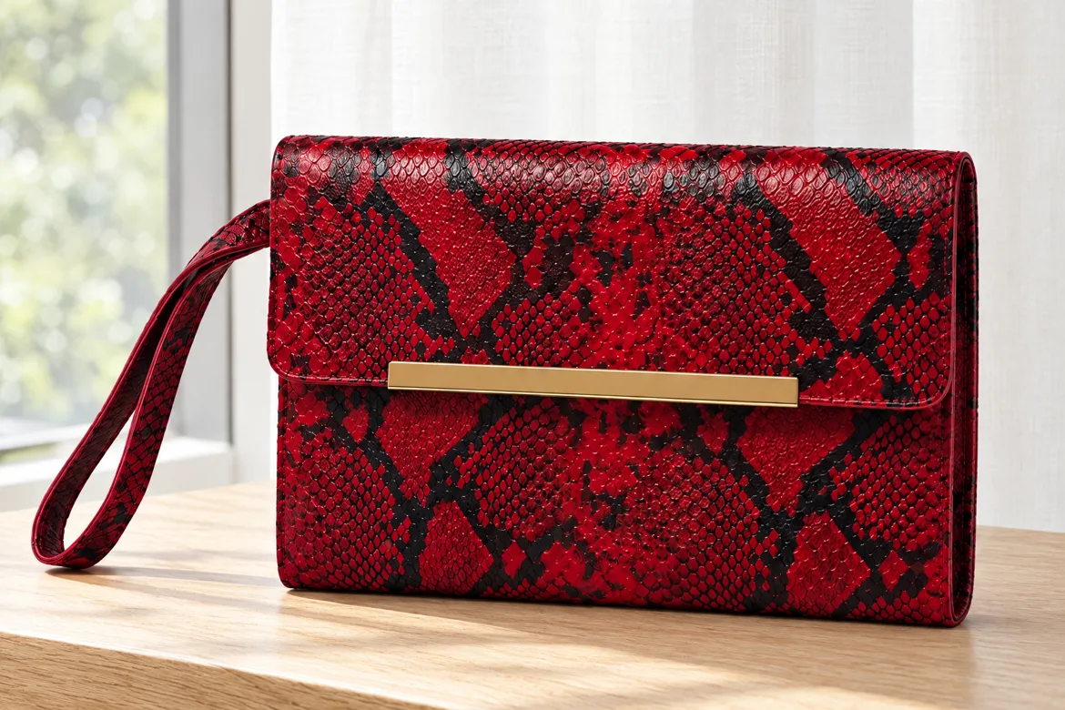 Pochette effet python rouge — détail
