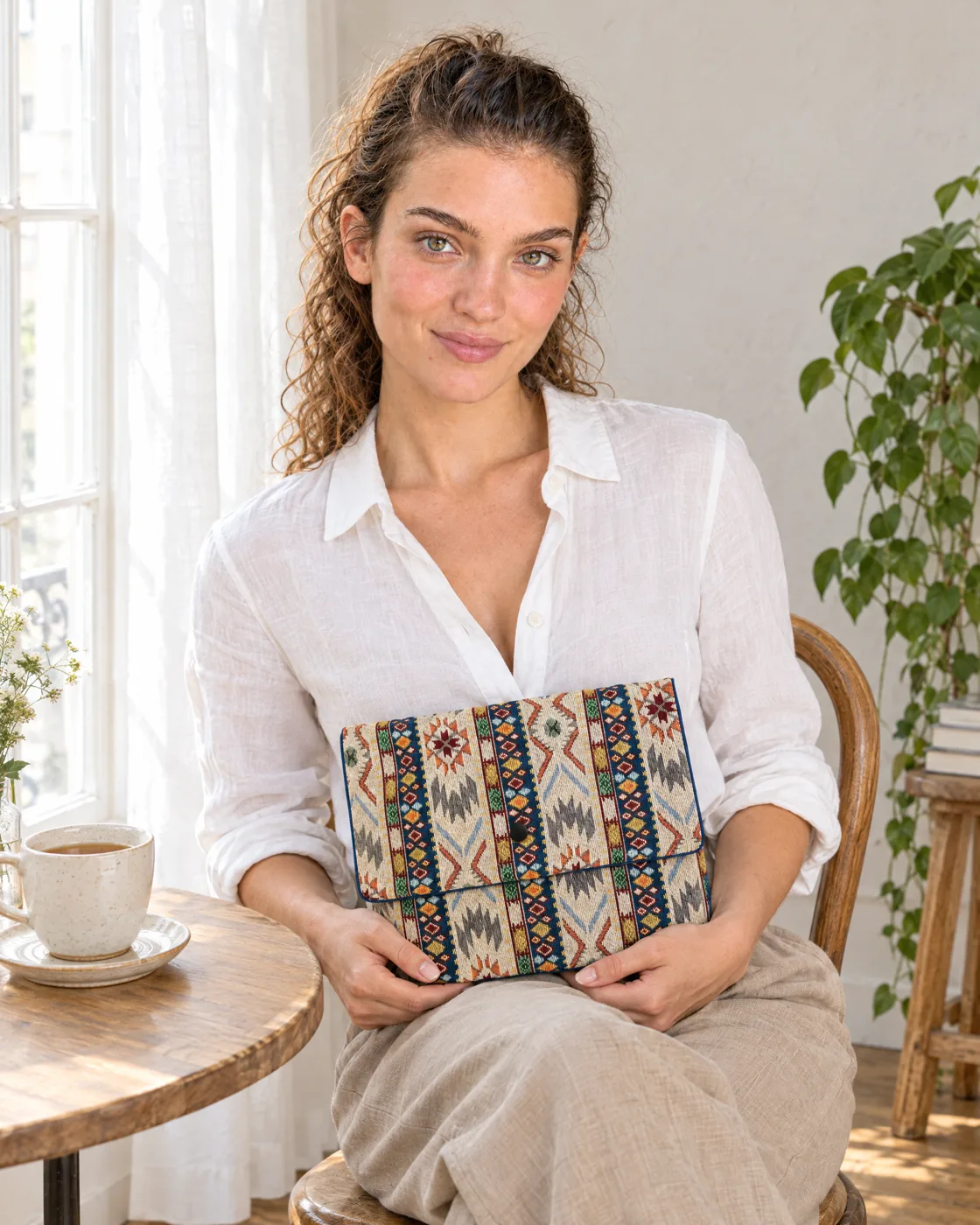 Housse de tablette en jacquard — en main