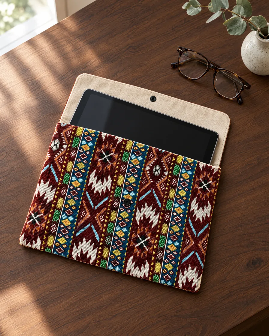 Housse de tablette en jacquard — avec une tablette, pour la taille