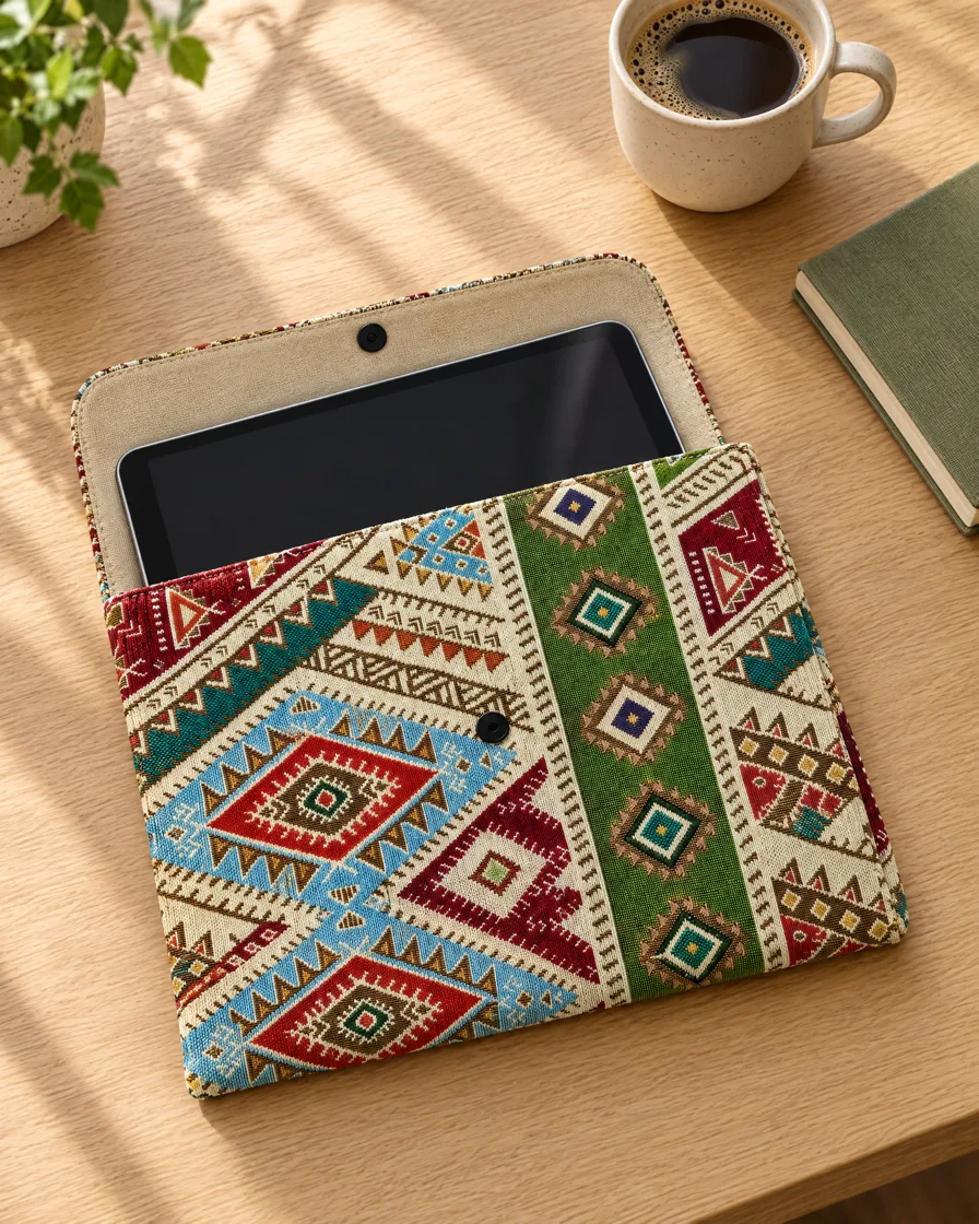 Housse de tablette en jacquard — avec une tablette, pour la taille