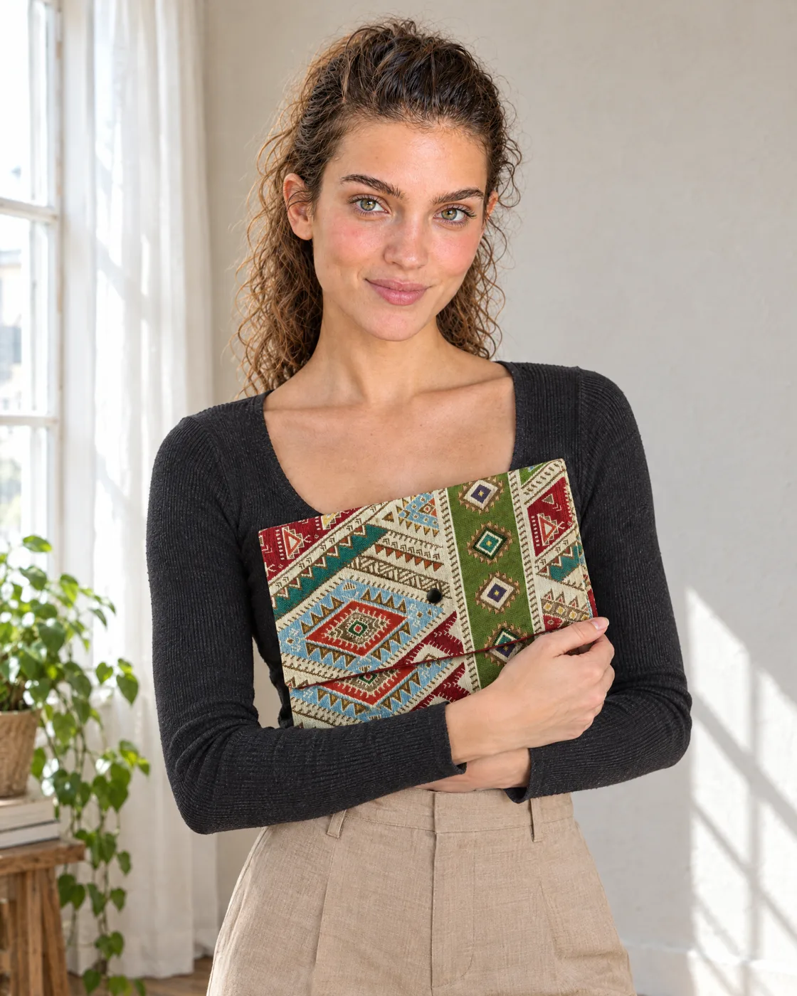 Housse de tablette en jacquard — en main