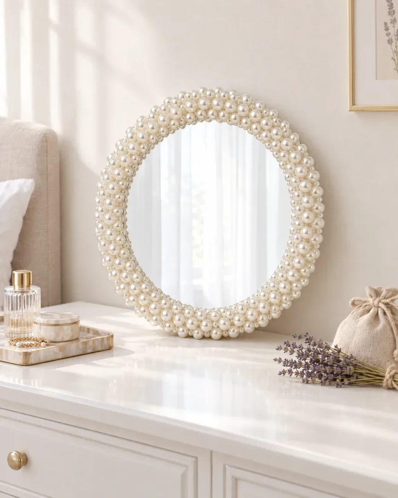 Round beaded mirror — styled