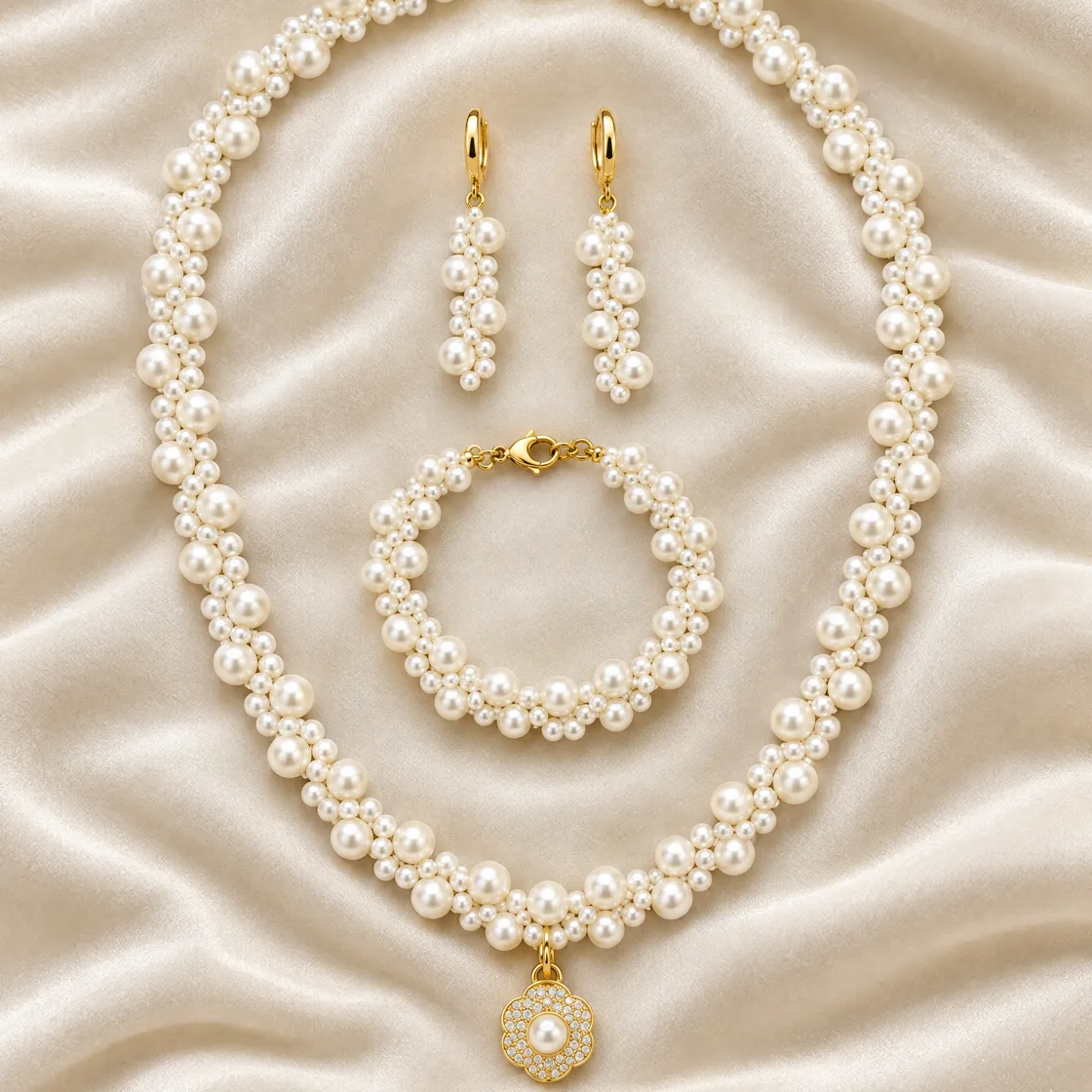 Parure perles blanches — sur velours