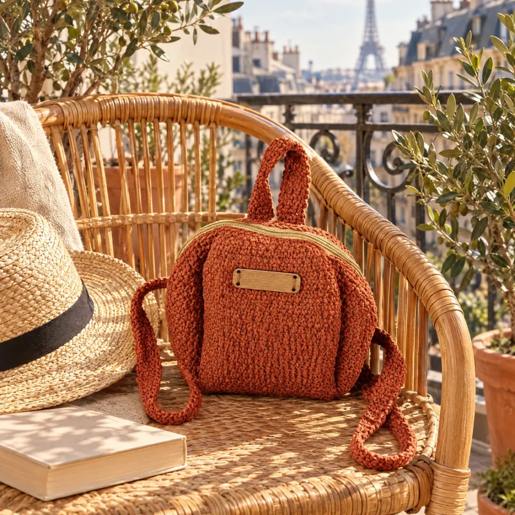 Small crochet backpack — still life