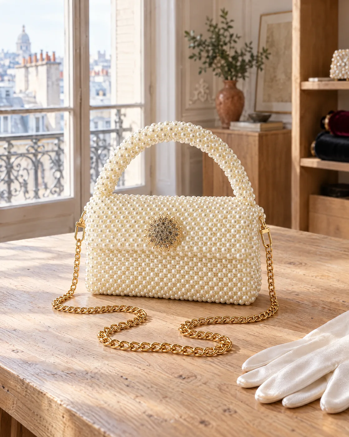 Sac en perles blanches — mise en valeur