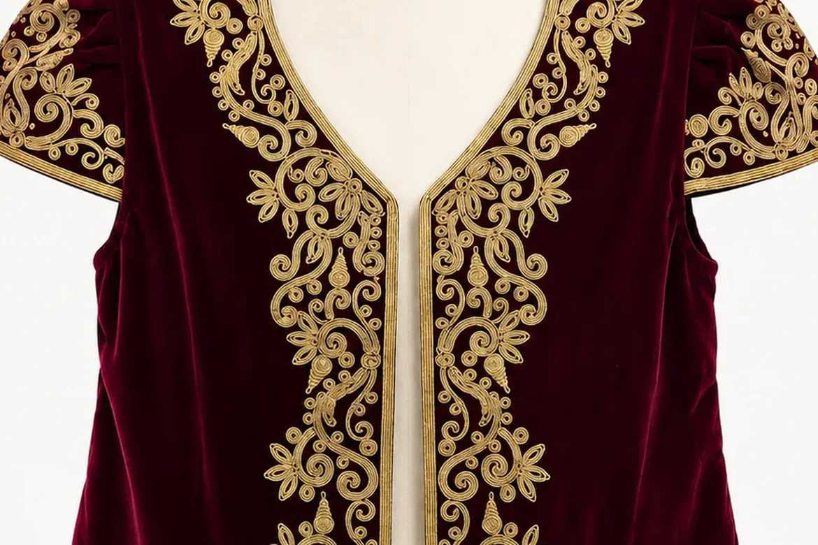 Boléro brodé fil doré — détail de la broderie