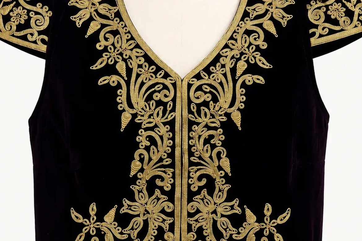 Boléro brodé fil doré — détail de la broderie