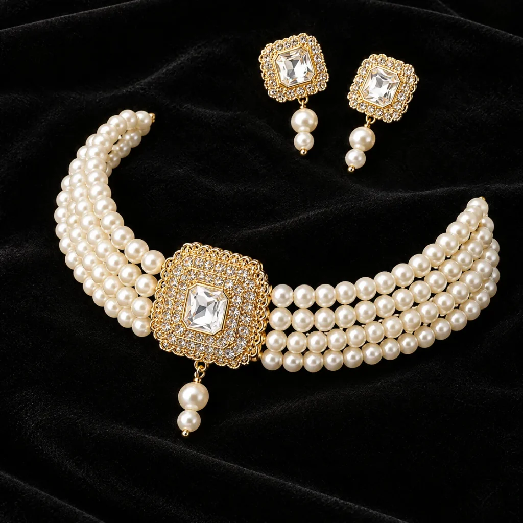 Four-row choker — on velvet