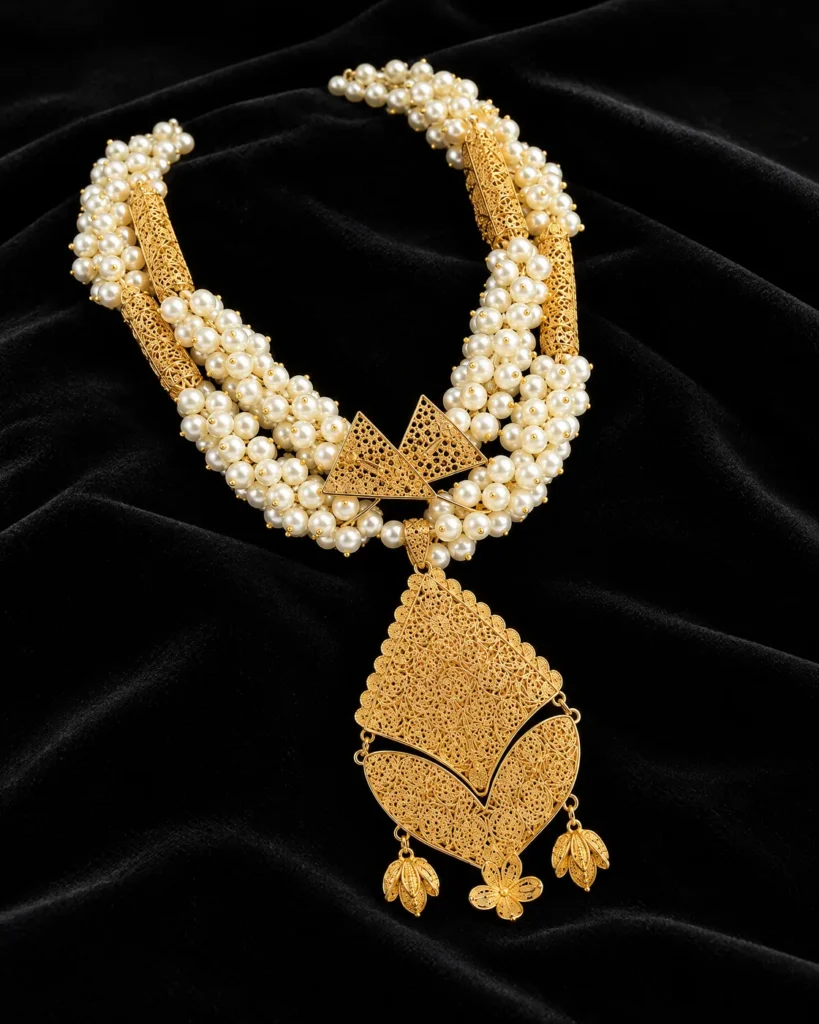 Gold-tone bib necklace — on velvet