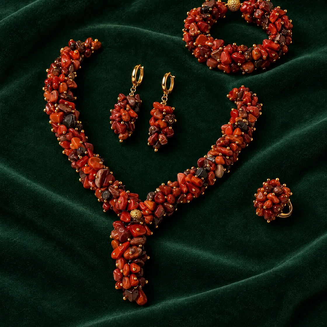 Parure jaspe marron — sur velours