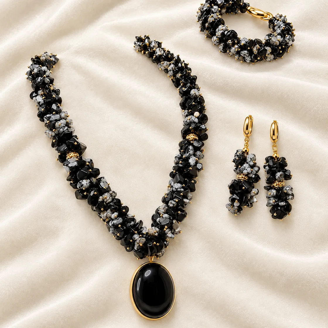 Parure jaspe noir — sur velours