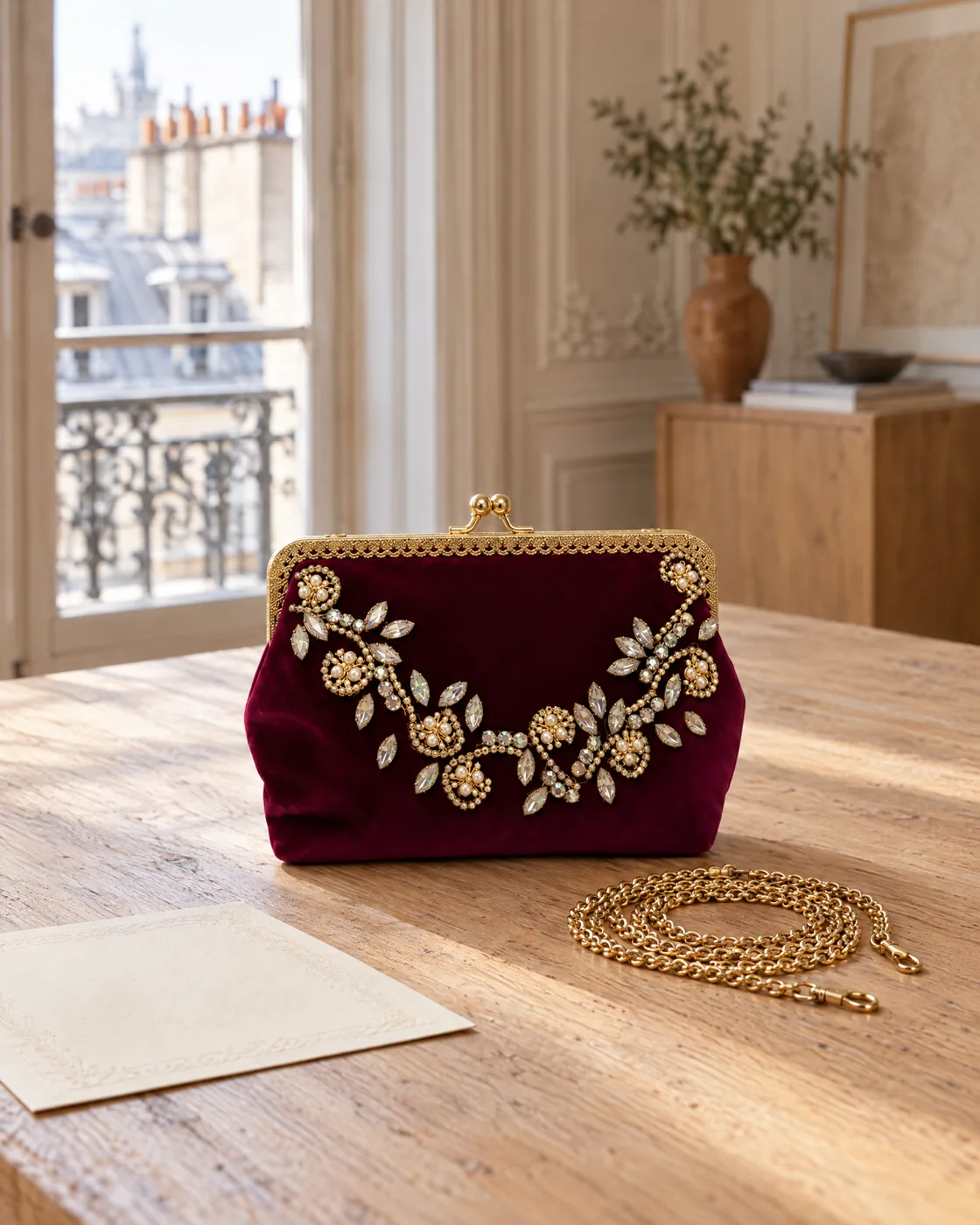 Pochette en velours à strass — à l’atelier