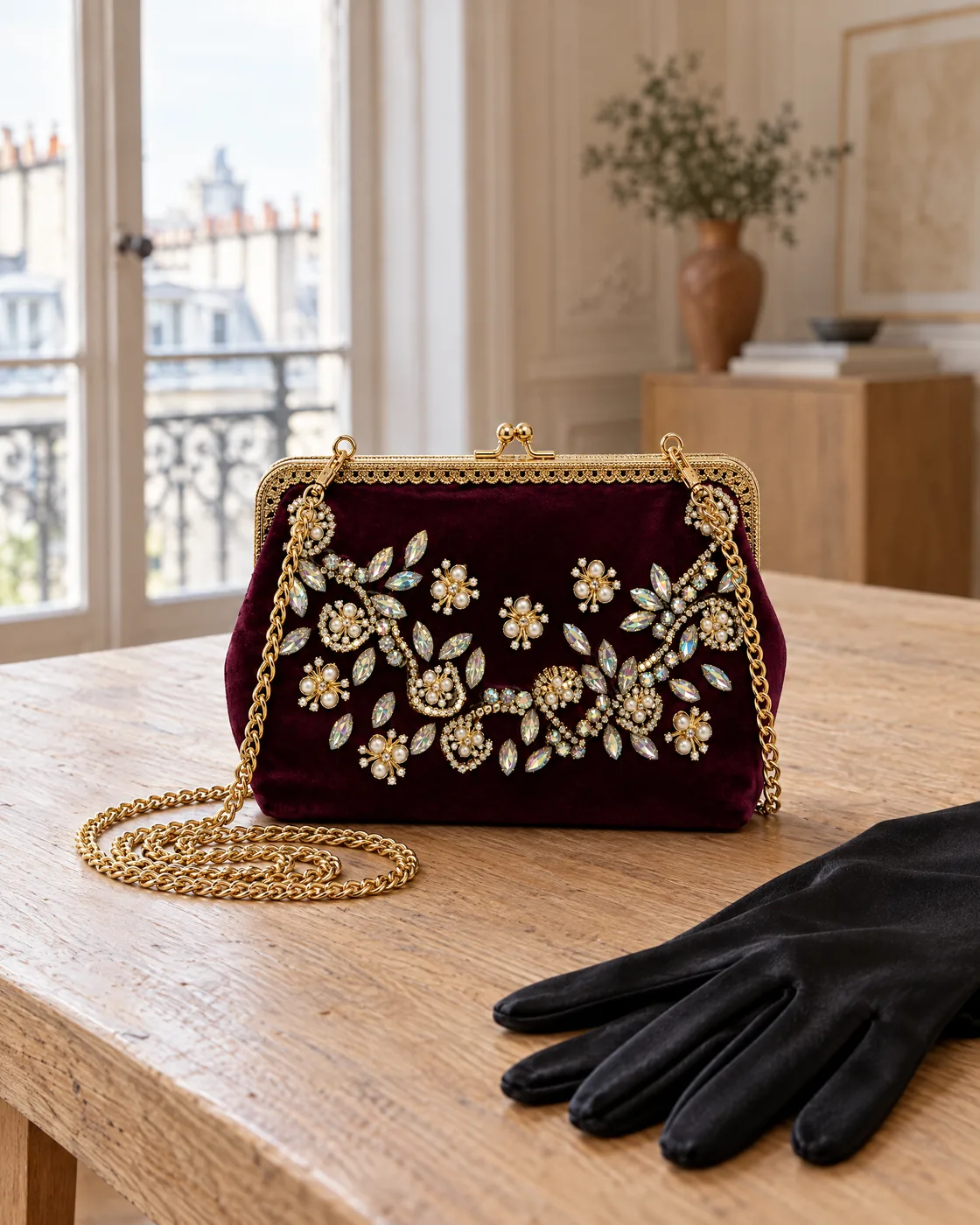 Sac de soirée en velours brodé perles & cristaux — à l’atelier