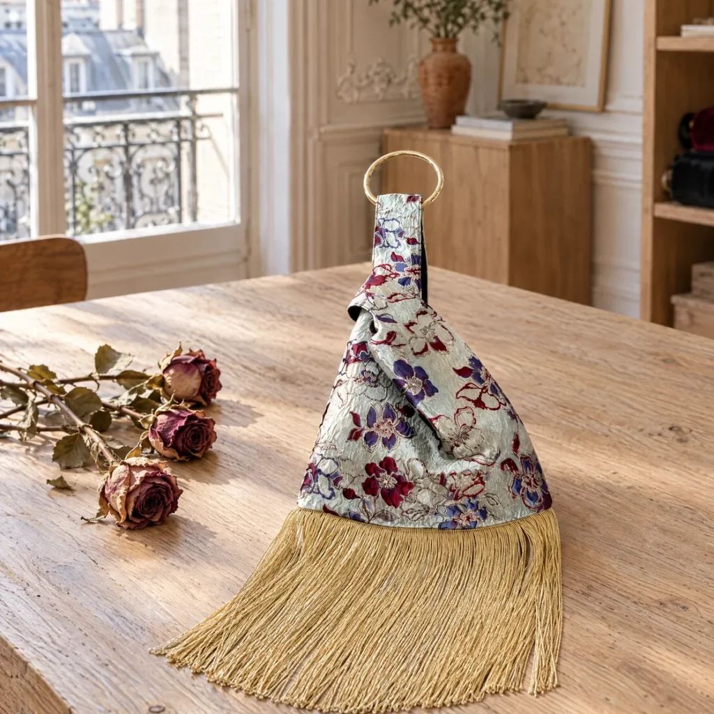 Brocade bag — in the atelier