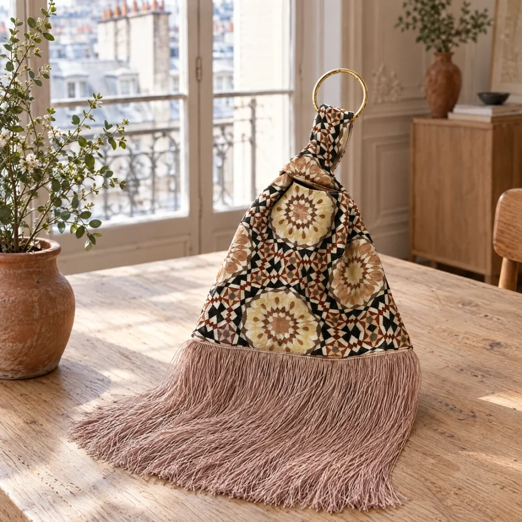 Rosette-print fabric bag — in the atelier